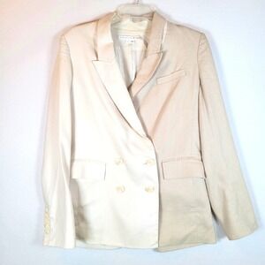 Veronica Beard Womens Braeton Dickey Linen Double Breasted Blazer Size 8 Tan